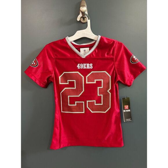 NEW Girls Medium 7/8 NFL SF 49ers McCaffrey #23 Red Jersey Official Team Apparel - Picture 2 of 4